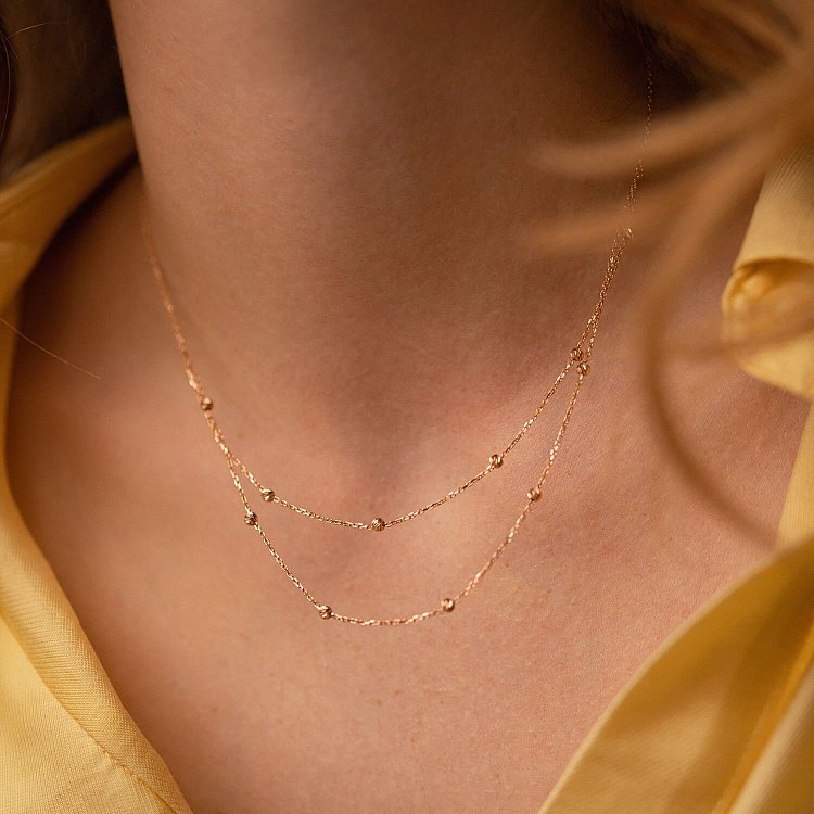 Подвійне кольє "Кульки" у червоному золоті кол02346 від ювелірного магазину Онікс - 1