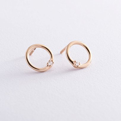 Сережки - пусети "Удача" в червоному золоті (фіаніти) с06927