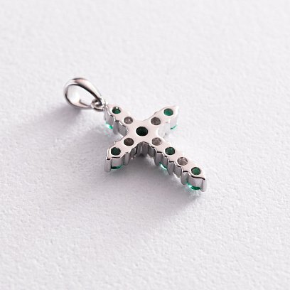 Золотий хрестик зі смарагдами та діамантами пб0280ri №3