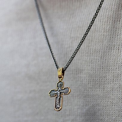 Серебряный крестик с чернением и позолотой 132855 №4