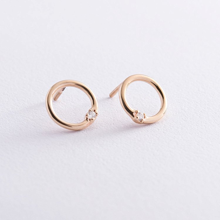 Сережки - пусети "Удача" в червоному золоті (фіаніти) с06927 від ювелірного магазину Онікс