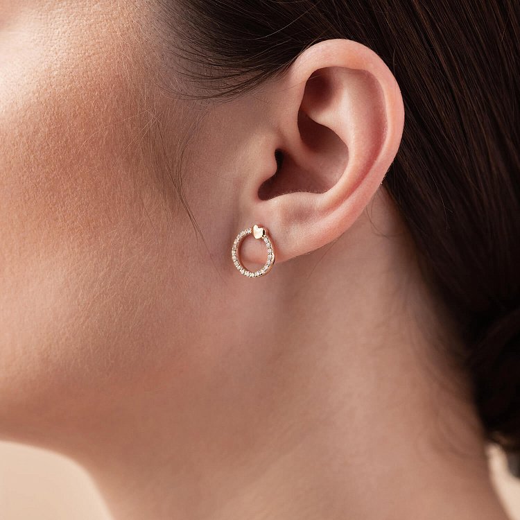 Золотые серьги - пусеты "Сердечки" с фианитами с08434 от ювелирного магазина Оникс - 3