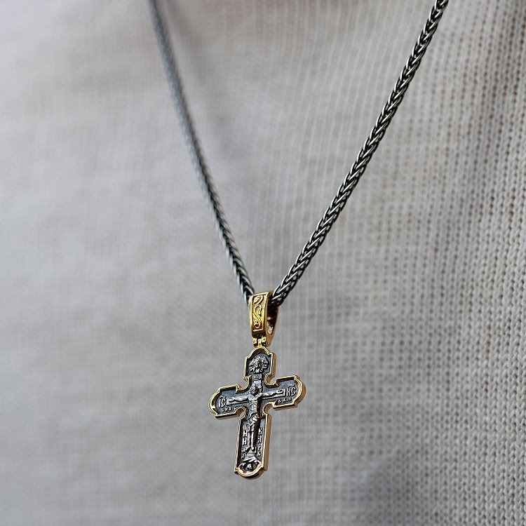 Серебряный крестик с чернением и позолотой 132855 от ювелирного магазина Оникс - 3