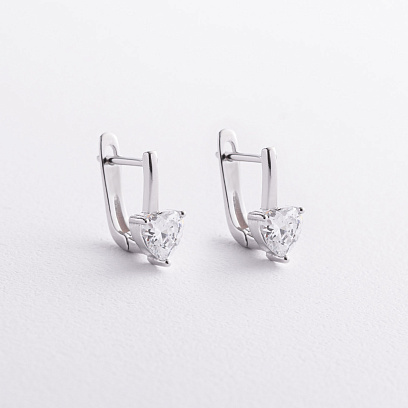 Серебряные серьги "Сердечки" с фианитами 123528