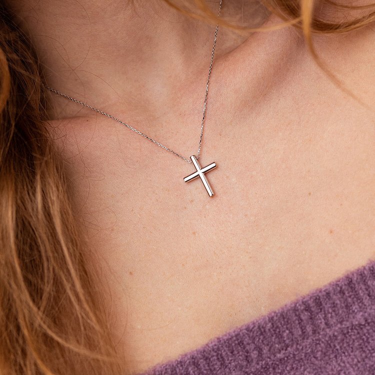 Кольє з хрестиком у білому золоті кол02356 від ювелірного магазину Онікс - 5