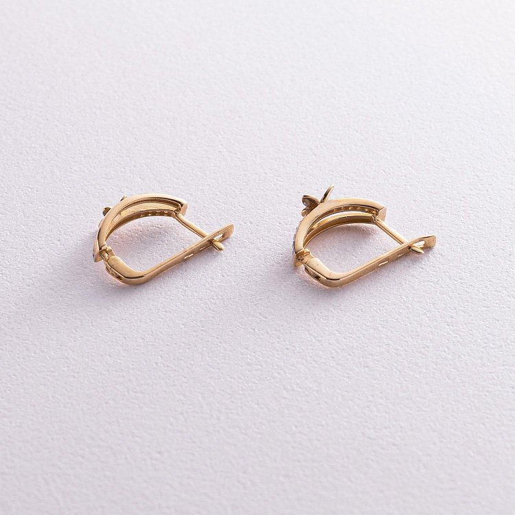 Золотые серьги "Бабочки" с фианитами с04919 от ювелирного магазина Оникс - 2