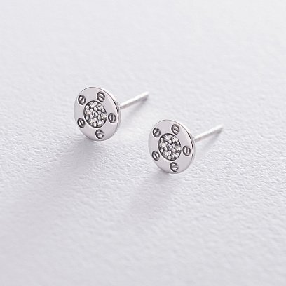 Золотые серьги-пусеты с фианитами с06418