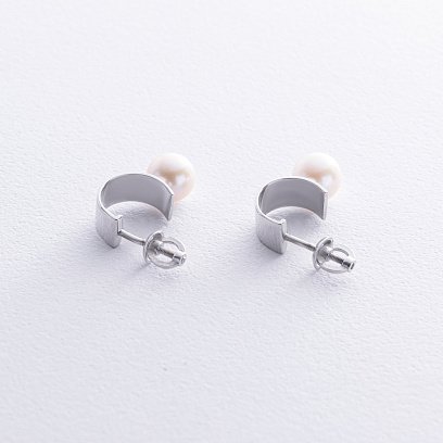 Серебряные серьги - пусеты "Дарла" с жемчугом 7071 №5