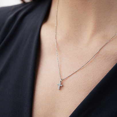 Хрестик у білому золоті з діамантами пб0384cha №4