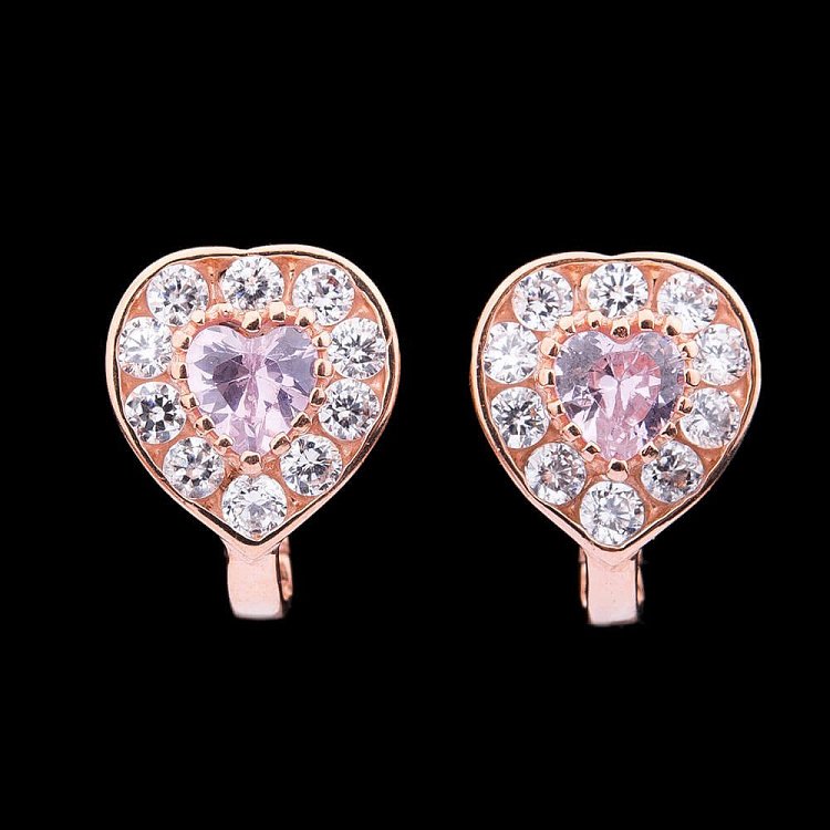 Золоті дитячі сережки "Сердечка" з фіанітами с03286 від ювелірного магазину Онікс - 2
