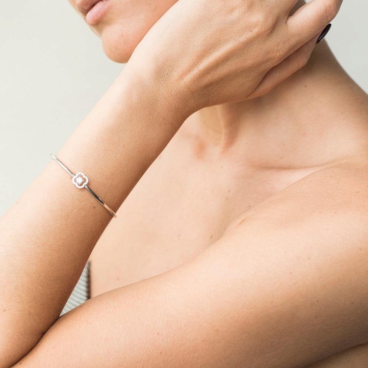 Золотий браслет "Конюшина" з фіанітами б03503 від ювелірного магазину Онікс - 6