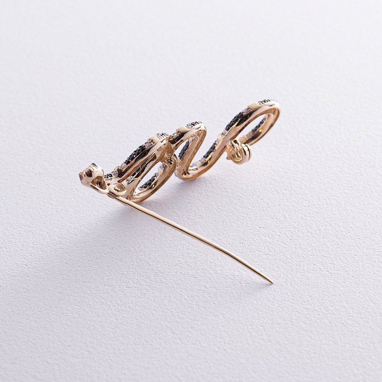 Золотая брошь "Змея" с черными и белыми фианитами зак00339 от ювелирного магазина Оникс - 4