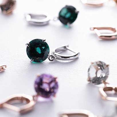 Золотые серьги "Влечение" с зеленым аметистом с05300 №9