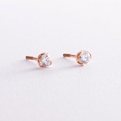 Золоті сережки - пусети з фіанітами с04943