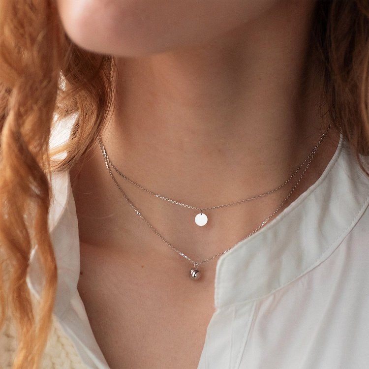 Двойное колье "Шар и монетка" в белом золоте кол01893 от ювелирного магазина Оникс - 4