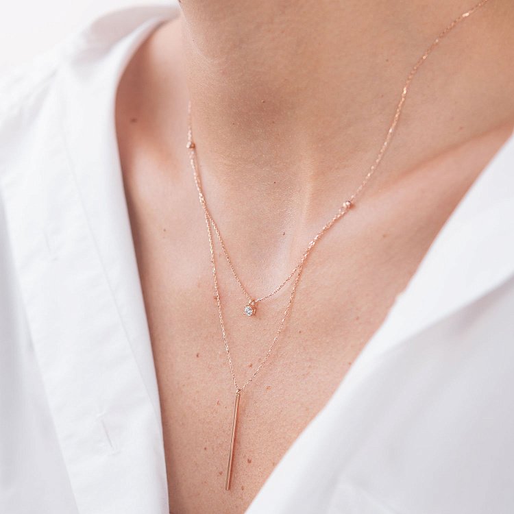 Двойное золотое колье "Хлоя" с фианитом кол01865 от ювелирного магазина Оникс - 6