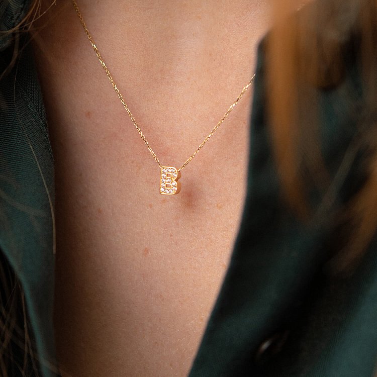 Кольє з буквою "В" в жовтому золоті (фіаніти) кол01165В від ювелірного магазину Онікс - 5