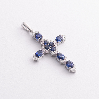Золотой крестик с бриллиантами и сапфирами пб0373gm