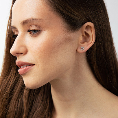 Золотые серьги - пусеты "Сердечки" с бриллиантами сб0673ca №2