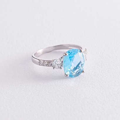 Серебряное кольцо (фианиты, кварц) 1322/1р-QSWB №4