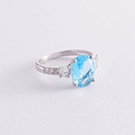 Серебряное кольцо (фианиты, кварц) 1322/1р-QSWB №4