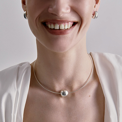 Серебряное колье с шариком 18056 №4