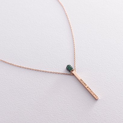 Золотое колье "Спичка" (зеленые фианиты) кол01466