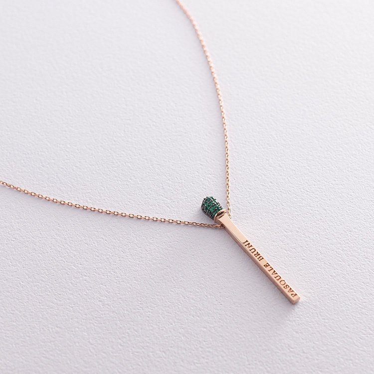 Золотое колье "Спичка" (зеленые фианиты) кол01466 от ювелирного магазина Оникс