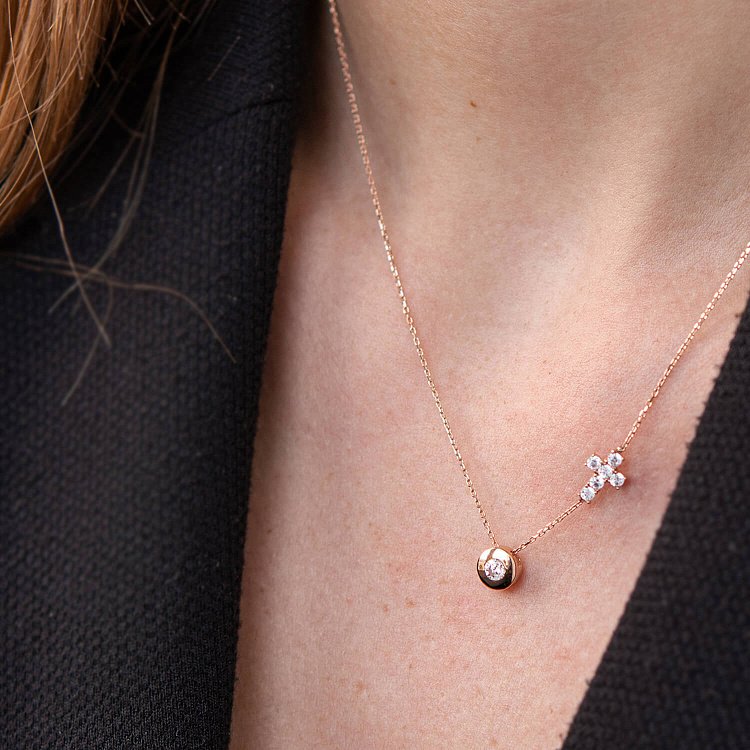 Золоте кольє з хрестиком (фіаніти) кол02114 від ювелірного магазину Онікс - 1