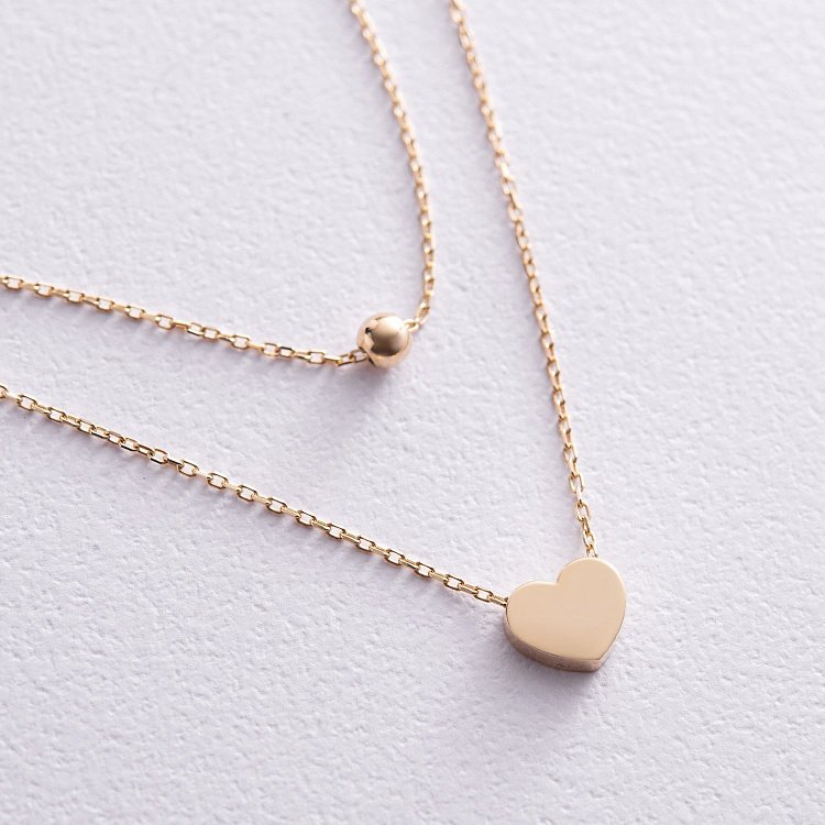 Двойное золотое колье "Шар и сердечко" кол02280 от ювелирного магазина Оникс - 5