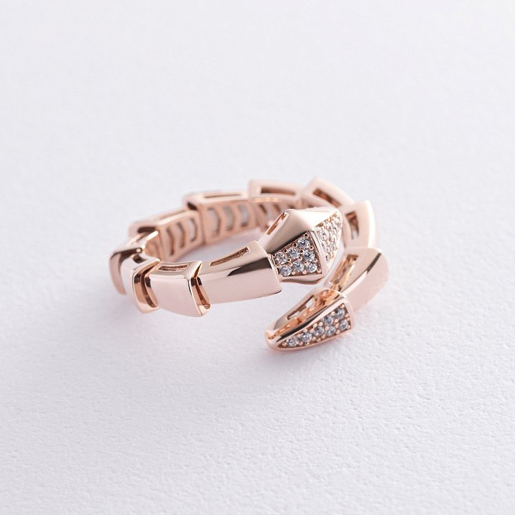 Каблучка "Змія" в червоному золоті (фіаніти) к07366 від ювелірного магазину Онікс - 2