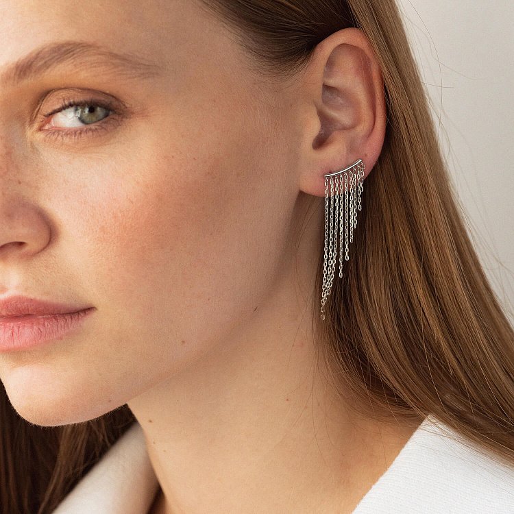 Срібні сережки - клаймбери з ланцюжками OR113060 від ювелірного магазину Онікс - 4