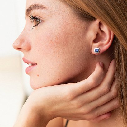 Золоті сережки - пусети з діамантами і сапфірами сб0403nl №2