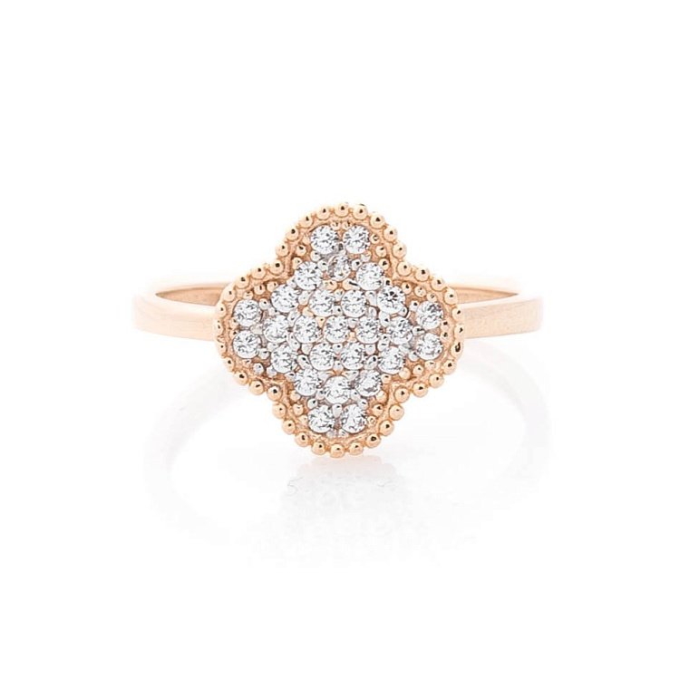 Золотое кольцо "Клевер с фианитами" к05692 от ювелирного магазина Оникс - 3