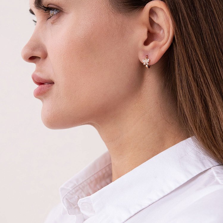 Золотые серьги "Бабочки" с фианитами с07433 от ювелирного магазина Оникс - 1