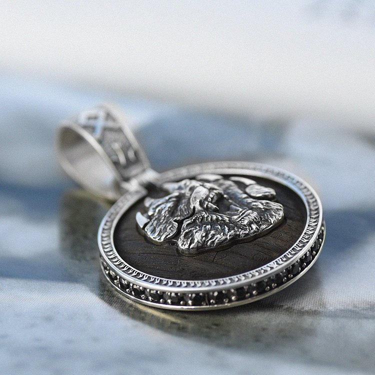 Серебряный кулон "Медведь" с эбеновым деревом и фианитами 947 от ювелирного магазина Оникс - 8