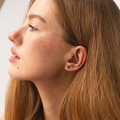 Сережки - пусети з чорними діамантами (біле золото) 336171122 №4