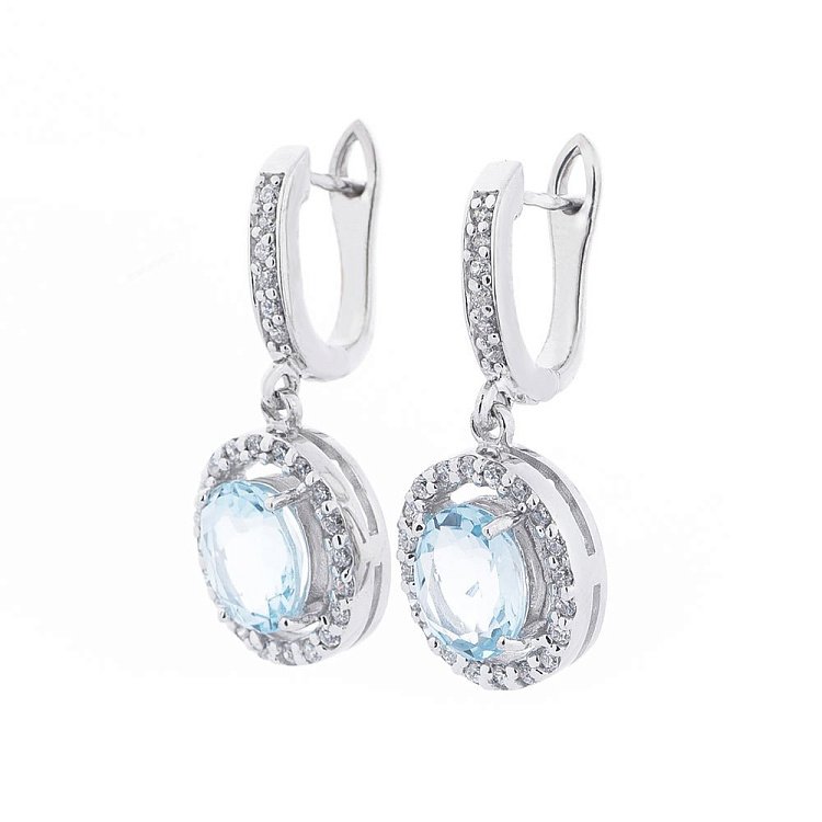 Срібні сережки з блакитним топазом і фіанітами 121460 від ювелірного магазину Онікс - 1