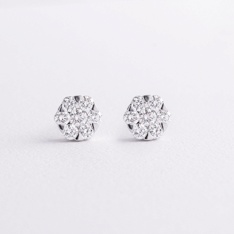 Золоті сережки - пусети "Квіточки" з діамантами сб0662cha від ювелірного магазину Онікс