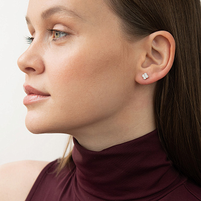 Золоті сережки - пусети "Конюшина" з діамантами сб0620lg №6