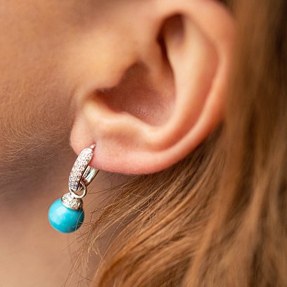 Золоті сережки "Кульки" з бірюзою і діамантами сб0475ca №4