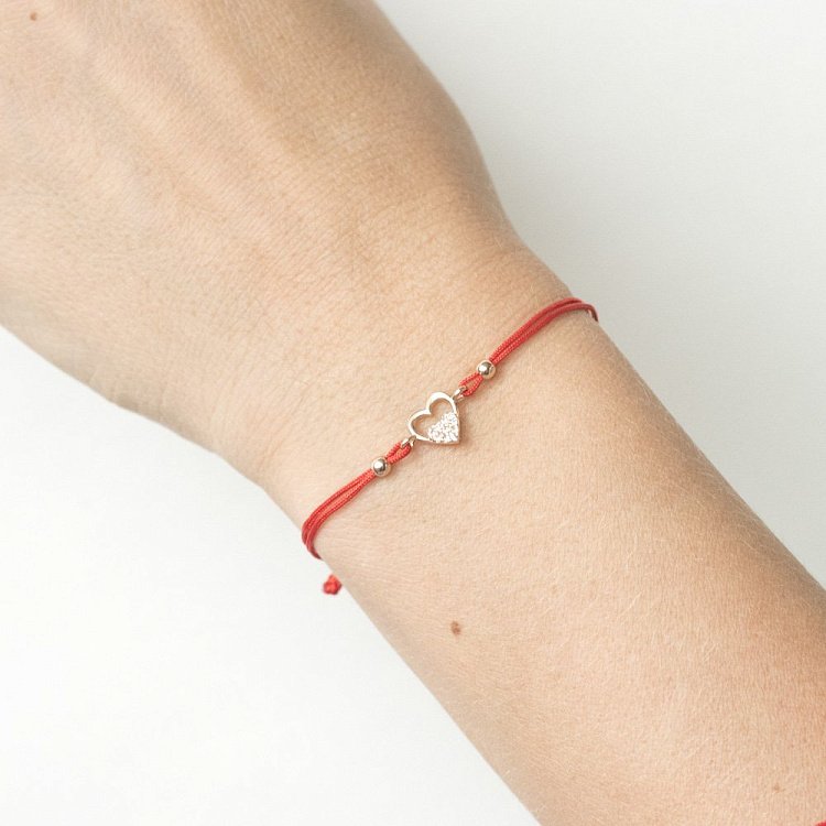 Браслет з червоною ниткою, знак - "Два серця" б02714 від ювелірного магазину Онікс