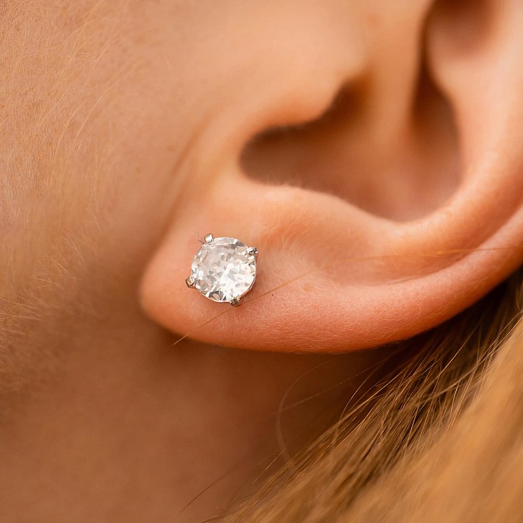 Серебряные серьги - пусеты с фианитами (6мм) 12868 - 3 Серебряные серьги - пусеты с фианитами (6мм) 12868 от ювелирного магазина Оникс - 3