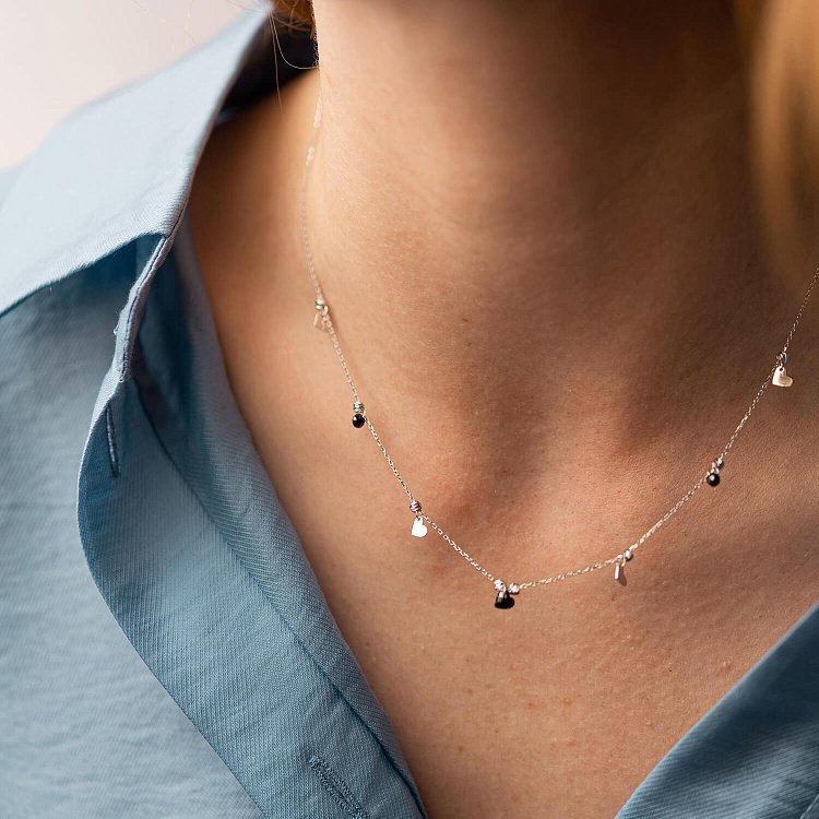 Золотое колье "Сердечки" с черными фианитами кол02362 от ювелирного магазина Оникс - 1