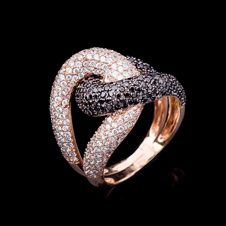 Золота каблучка з фіанітами к03491 від ювелірного магазину Онікс - 2