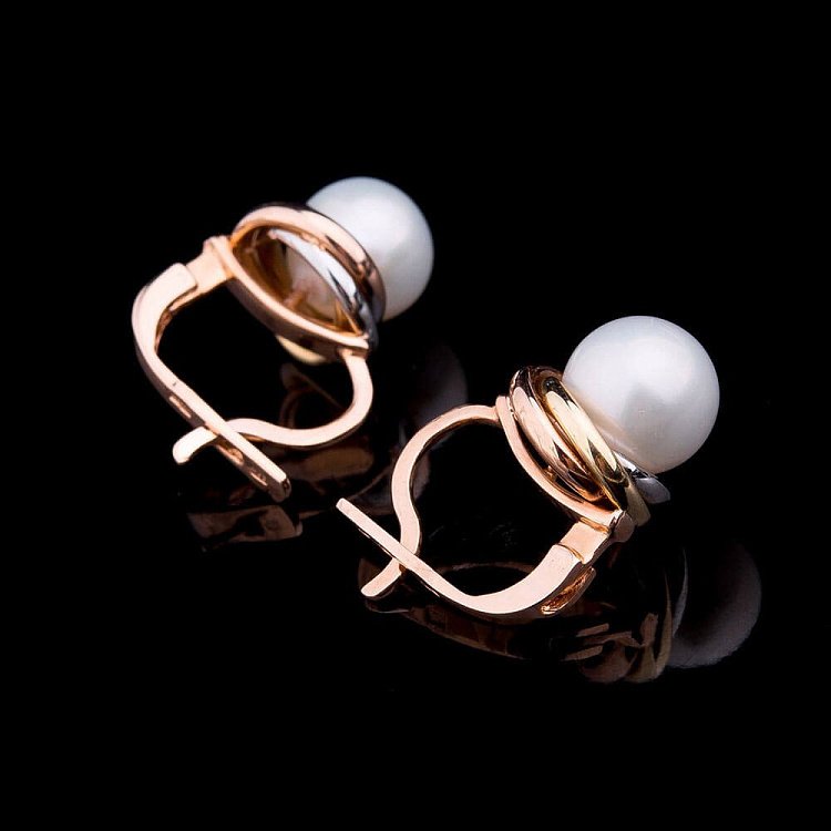 Золотые сережки с культ. пресн. жемчугом с02748 от ювелирного магазина Оникс - 2