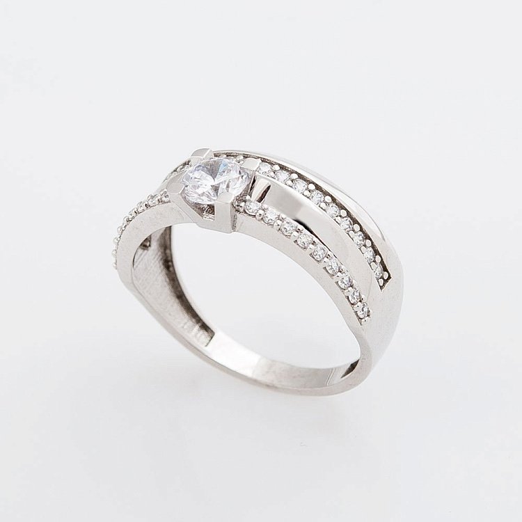 Золота каблучка з фіанітами к04894 від ювелірного магазину Онікс