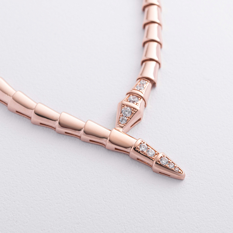 Колье "Змея" в красном золоте (фианиты) кол02589 от ювелирного магазина Оникс - 1