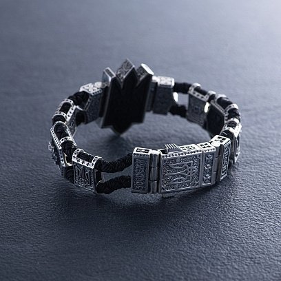 Мужской серебряный браслет "Герб України - Тризуб. Україна понад усе" с эбеном 1080 №4