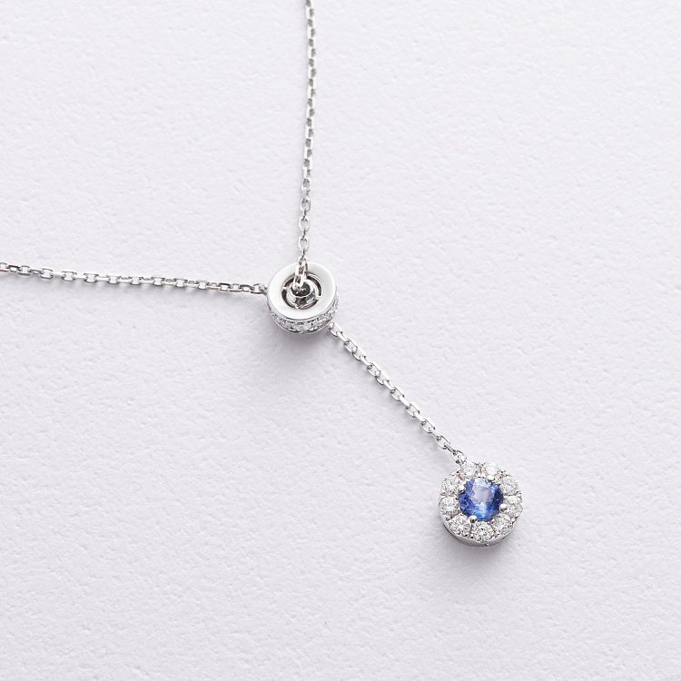 Золоте кольє - краватка з діамантами і сапфіром колб0147mi від ювелірного магазину Онікс - 3